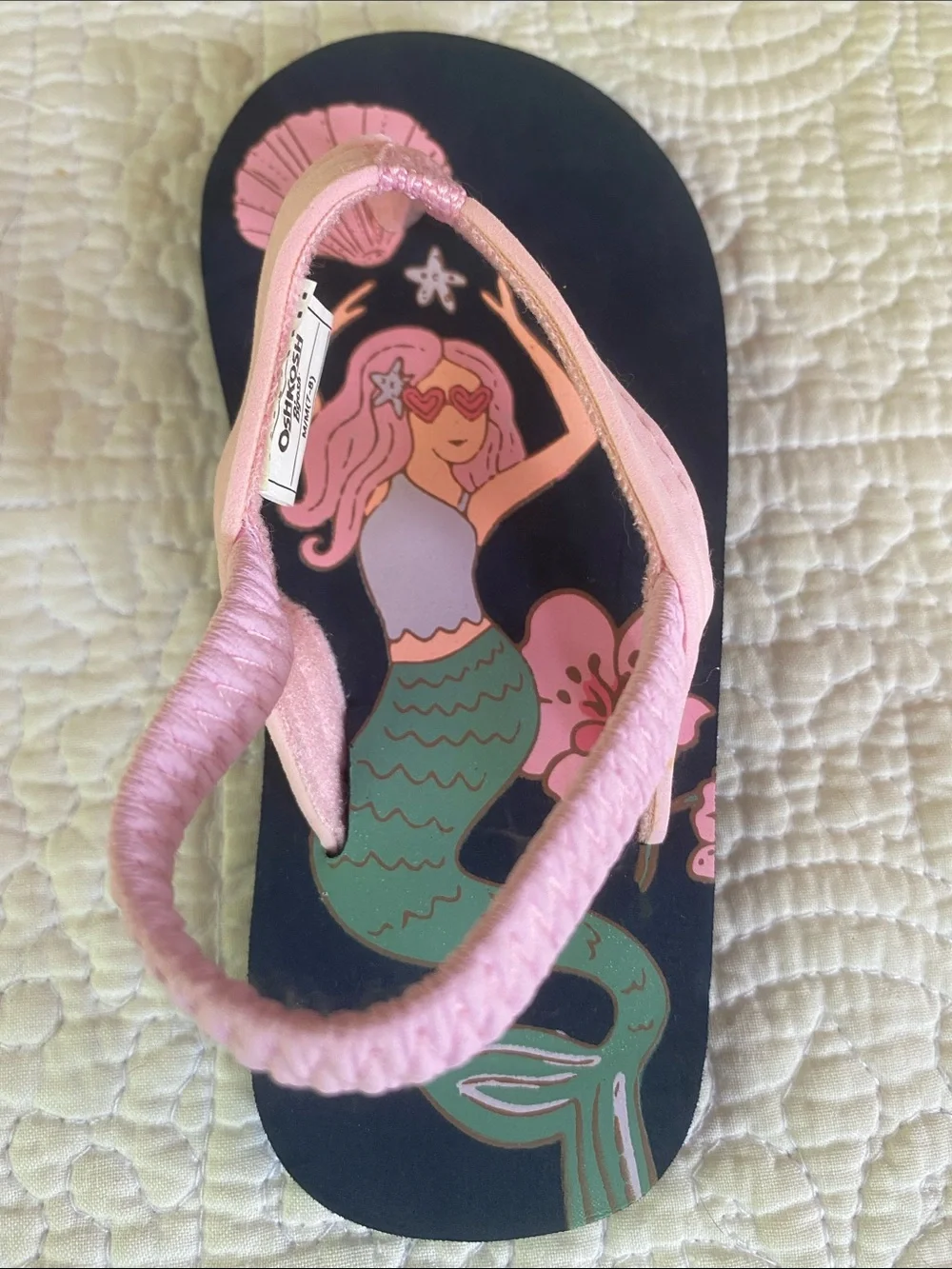 OshKosh B'gosh Navy Flip Flops with Pink Mermaid Print